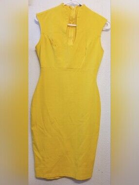 Karen Millen Yellow Tailored Keyhole Pencil Sheath Dress US 2 UK 6 Work Cocktail